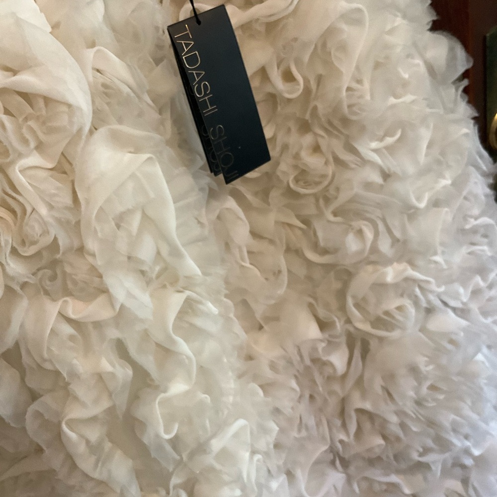 Tadashi Shoji Ivory Ruched Ruffled Halter Gown - Picture 7 of 10